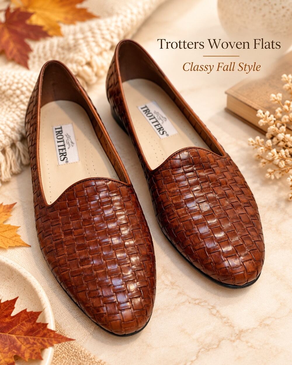 Trotters Liz Woven Brown Leather Flats Women’s 8.5 Slip On Loafers